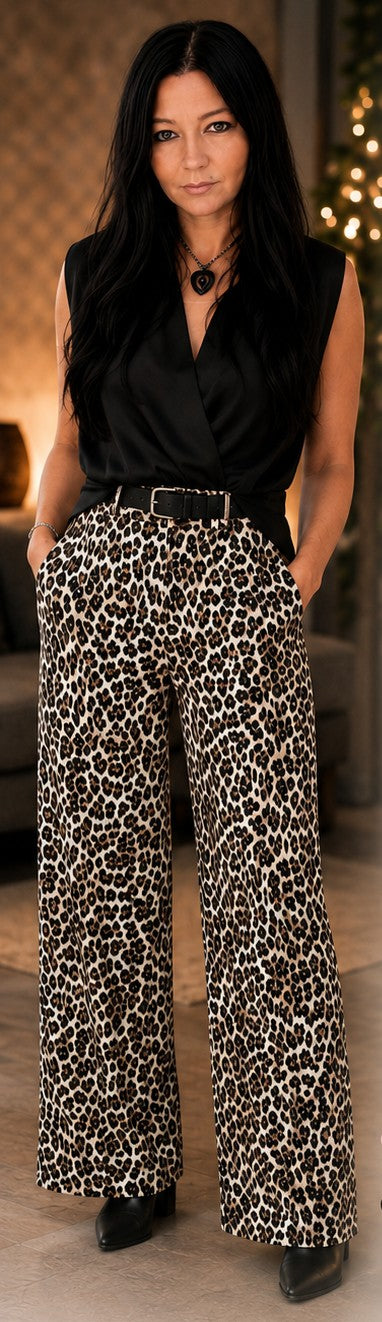 Leo Hose mit Glitzersteinen – Damen Stoffhose OneSize, Made in Italy